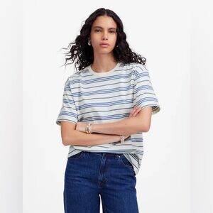 Madewell Cotton Relaxed Oversized Tee in Blue and White Stripe